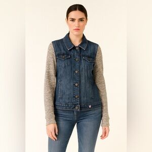 GUESS Denim & Knit Sleeve Jacket | Street Style Layer | XL